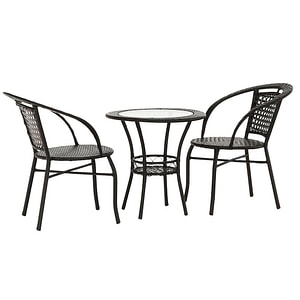 Set mobilier gradina DacEnergy, fabricat din ratan sintetic si otel, masa rotunda si 2 scaune, fixa, 60 x 60 cm, maro