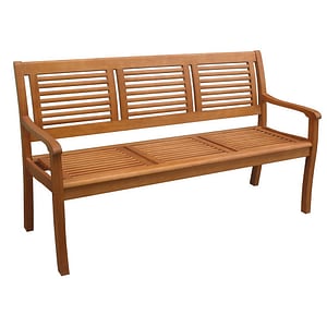 Banca de gradina DacEnergy, fabricata din lemn de eucalipt, cu brate si spatar, 3 persoane, 157.5 x 61.5 x 89.5 cm, natur