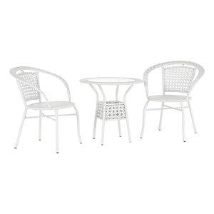 Set mobilier gradina DacEnergy, fabricat din ratan sintetic si otel, masa rotunda si 2 scaune, fixa, 63 x 58 cm, alb