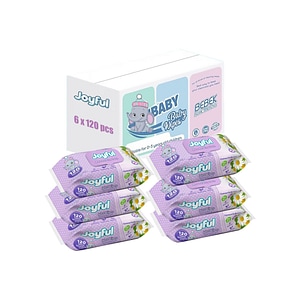 Set 6 pachete Servetele umede Joyful, 6x120 buc, cu vitamina B5, fara alcool