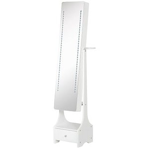 Dulap de bijuterii cu oglinda lumina LED HomCom,  37x30x158cm, MDF/ABS, Alb