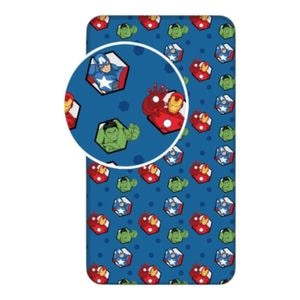 Cearceaf cu margini elastice Avengers, 100% bumbac, 90x200cm, Albastru