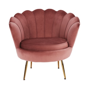 Fotoliu roz, in stil art-deco, catifea, picioare crom, auriu, modern, scoica, de design, living, dormitor, 77x77x76 cm