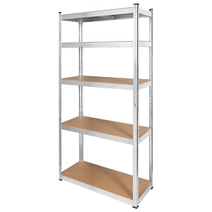 Raft Metalic de Depozitare cu 5 Polite din MDF, Dimensiuni 205 x 120 x 45 cm, Sarcina maxima de 875Kg, Culoare Argintiu