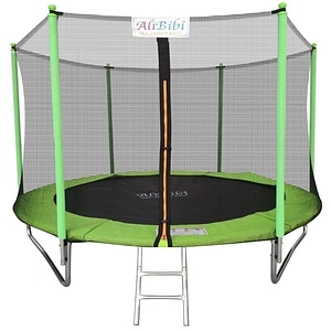 Trambulina AliBibi Fun 610, verde, diametru 305 cm ( 10 FT ), plasa de siguranta, scara inclusa, plasa rezistenta UV, structura metal