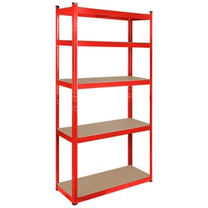 Raft Metalic de Depozitare cu 5 Polite din MDF, Dimensiuni 180x90x40 cm, Sarcina maxima de 750Kg, Culoare Rosu