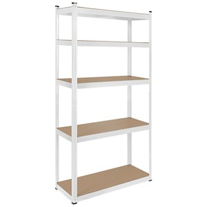 Raft Metalic de Depozitare cu 5 Polite din MDF, Dimensiuni 180x90x40 cm, Sarcina maxima de 750Kg, Culoare Alb