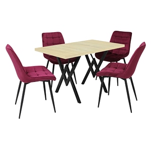 Set masa cu 4 scaune bucatarie Onix & Arta Fixa, 5 piese Bordo-Stejar