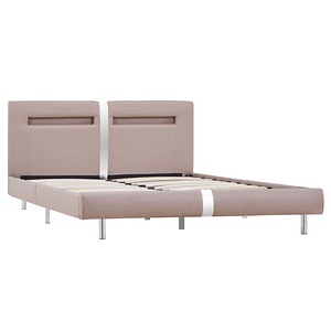 Cadru de pat vidaXL, cu LED, cappuccino, 120x200 cm, piele artificiala