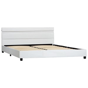 Cadru de pat vidaXL cu LED, alb, 120 x 200 cm, piele ecologica