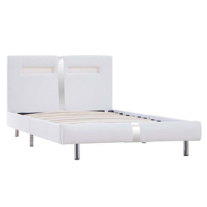 Cadru de pat vidaXL, cu LED, alb, 90 x 200 cm, piele artificiala