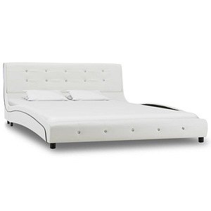 Pat cu saltea vidaXL,  spuma memorie, alb, 140 x 200 cm, piele ecologica