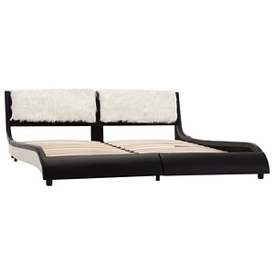 Cadru de pat vidaXL, cu LED, negru si alb, 180x200 cm, piele ecologica