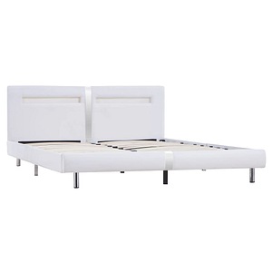 Cadru de pat vidaXL, cu LED, alb, 180 x 200 cm, piele artificiala