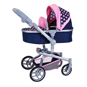 Carucior landou pentru papusi Knorr Toys, Boonk, reglabil si transformabil, 59 x 42 x 80 cm, 3 Ani+, Pink Hearts
