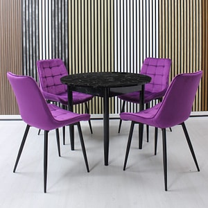 Set masa cu 4 scaune bucatarie Aris Rotunda & Onix, Marmorat-Mov 
