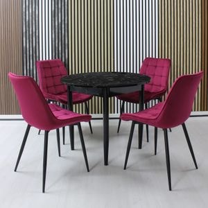 Set masa cu 4 scaune bucatarie Aris Rotunda & Onix, Marmorat-Bordo