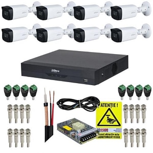 Kit supraveghere Dahua 8 camere, 8MP 4K, IR 40m, DVR 8 canale, 8MP 4K Functii AI, accesorii,  Autocolant Rovision