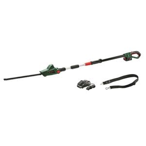 Foarfeca electrica pentru tuns gard viu Bosch, sistem Anti-Blocking, tija telescopica, lungimea lama 43 cm, cu acumulator Li-ion 2.5 Ah, 18V