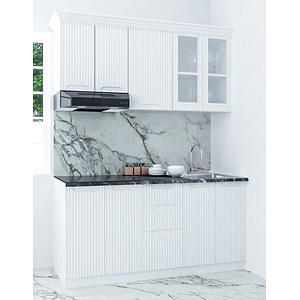 Set bucatarie cu soft-close si fronturi MDF Badenmob, seria Space, 160.01 cm, Alb Rustic