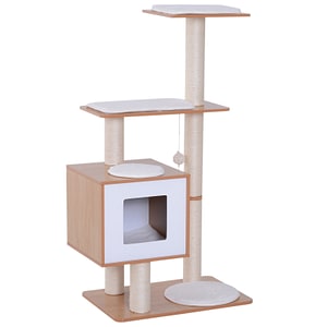Loc de joaca pentru pisici PawHut, 60x47x120 cm, MDF, Alb