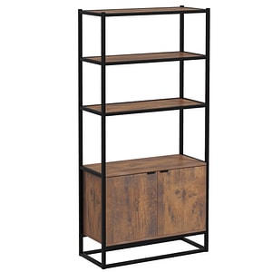 Biblioteca living cu 3 rafturi HomCom, 76L x 33P x 162.5Acm, Metal, Negru-Maro