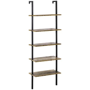 Biblioteca in stil industrial HomCom, 60 x 30 x 184.5cm, PAL/Metal/Otel, Negru/Maro