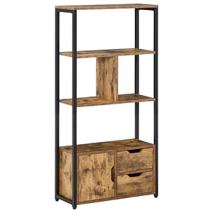 Biblioteca stil industrial Homcom, 58x24x122 cm, PAL si Metal, Negru/Natur