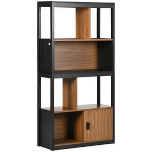 Biblioteca moderna cu 4 niveluri si rafturi de depozitare Homcom, 76.5 x 30 x 150 cm, PAL, Maro