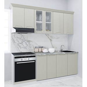 Set bucatarie cu soft-close si fronturi MDF Badenmob, seria Space, 200cm, Crem