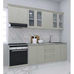 Set bucatarie cu soft-close si fronturi MDF Badenmob, seria Space, 220cm, Crem