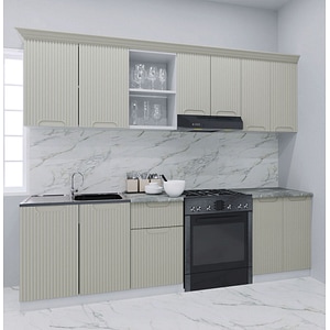 Set bucatarie cu soft-close si fronturi MDF Badenmob, seria Space, 240cm, Crem
