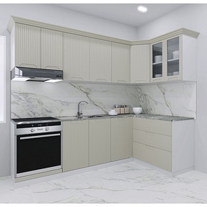 Set bucatarie Colt cu soft-close si fronturi MDF Badenmob, seria Space, 240/140 Crem, montaj reversibil