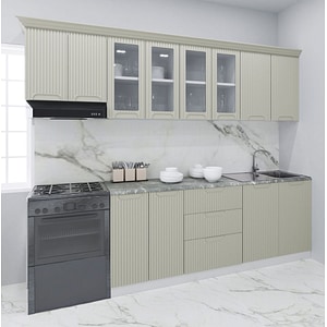Set bucatarie cu soft-close si fronturi MDF Badenmob, seria Space, 260.01cm, Crem