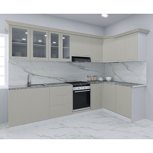 Set bucatarie Colt cu soft-close si fronturi MDF Badenmob, seria Space, 300/140cm, Crem, montaj reversibil