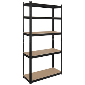 Raft Metalic de Depozitare cu 5 Polite din MDF, Dimensiuni 180 x 90 x 40 cm, Sarcina maxima de 750Kg, Culoare Negru