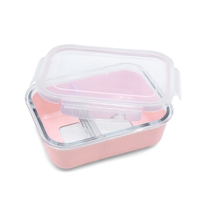 Recipient alimente Melli, Material sticla, Cu husa antiderapanta din silicon, Capacitate 740 ml, Roz