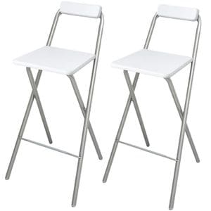 Set scaune pentru bar Grunberg Z34, 2 piese, pliabil, 48x48x98 cm, Otel+ Plastic, alb