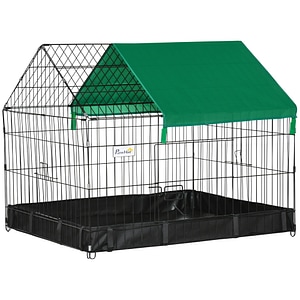 Cusca pentru iepuri PawHut, 90x75x75 cm, Metal, Negru/Verde