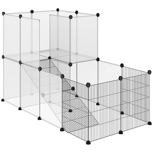 Cusca modulara iepuri PawHut, 140 x 70 x 90 cm, PP/Otel, Transparent