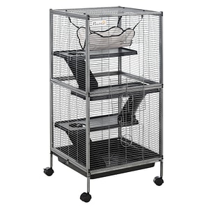Cusca metalica pentru rozatoare PawHut, 52 x 52 x 113.5 cm, Otel-PP, Gri/Negru