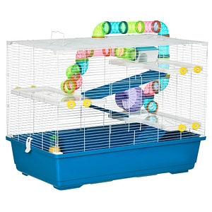Cusca pentru hamsteri Pawhut, 79 x 46 x 60 cm, Otel, Albastru/Alb