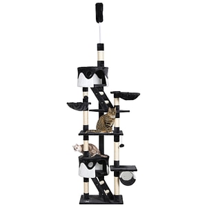 Ansamblu de joaca pentru pisici PawHut, 240-260 cm, PAL, Alb/Negru