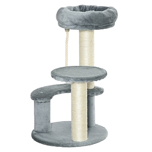 Ansamblu de joaca pentru pisici pe 3 niveluri cu jucarii PawHut, 40x65cm, PAL, Gri