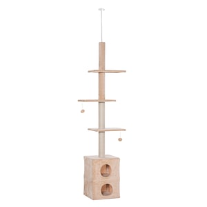 Loc de joaca pentru pisici PawHut, 210-240 cm, Lemn MDF/Plush, Bej