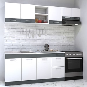 Set mobila de bucatarie BADENMOB, seria Sarona, 220x190x52cm, alb/antracit