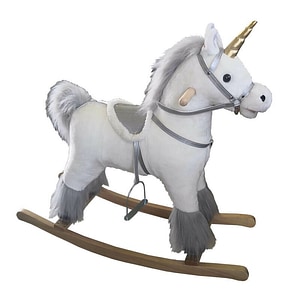 Balansoar Bebe Stars, Unicorn, Cu melodii, Pana la 25 kg, Alimentare pe baza de baterii, Lemn, 1.5-5 ani, Conform EN71, Brown