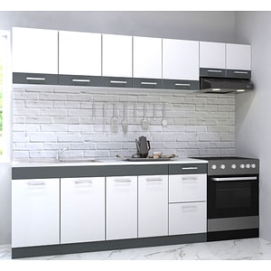 Set mobila de bucatarie BADENMOB, seria Sarona, 240x190x52cm, alb/antracit
