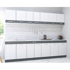 Set mobila de bucatarie BADENMOB, seria Sarona, 260x190x52cm, alb/antracit
