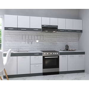 Set mobila de bucatarie BADENMOB, seria Sarona, 280x190x52cm, alb/antracit